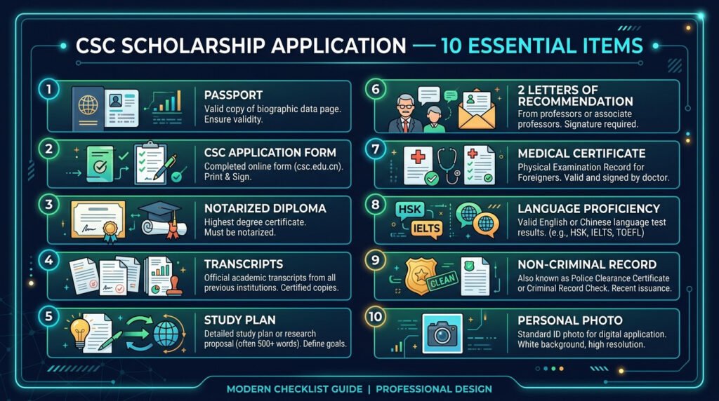 elements CSC scholarship dossier liste complète
