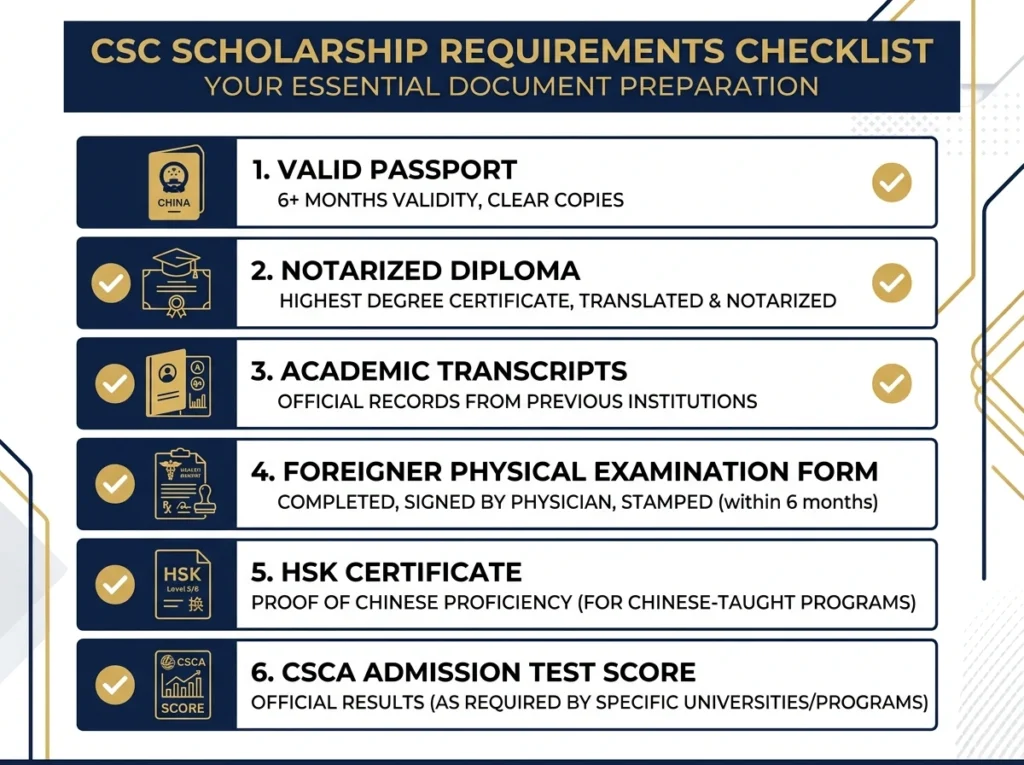 csc china application requirements 2026 checklist